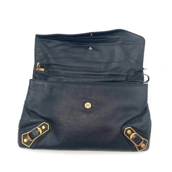 Balenciaga Black Motocross Metallic Edge Envelope Clutch